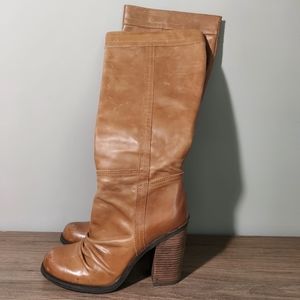 Jessica Simpson Women’s  Knee High Zip Platform Dark Tan Brown Boots 9.5
